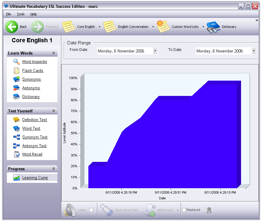 Track your progress with learning curve