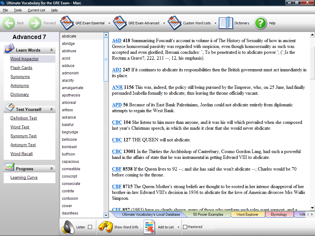 Word Discover shows you a minimum of 50 usage examples for each and every word