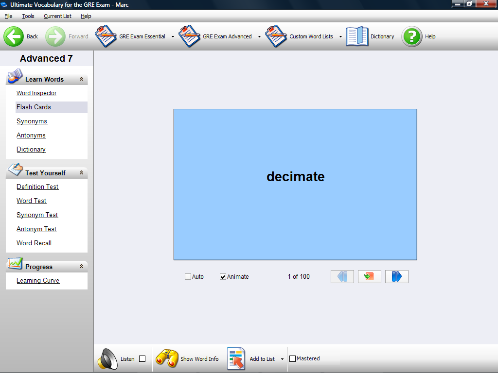 You get thousands of GRE Vocabulary flashcards