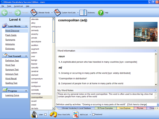 Word Discover comporte une large base de donnée qui inclut même des images !